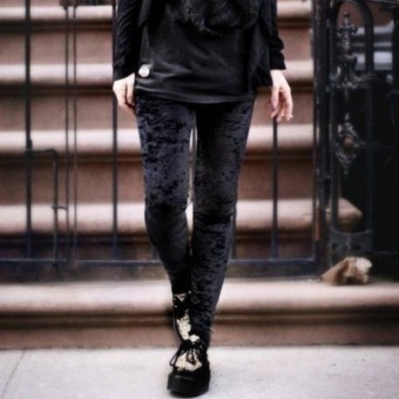 MODA ME COUTURE Pants - Black Crushed Velvet Leggings